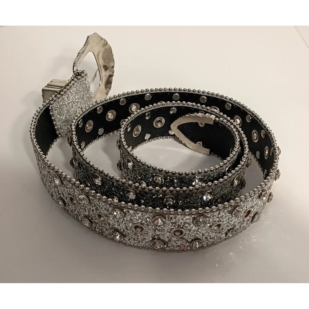 Vintage Y2K Studded Belt RHINESTONE Glitter WESTERN Cowboy Rodeo Glam Statement